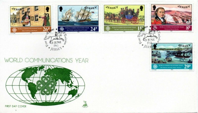 1983 Jersey Sg 314/318 World Communications First Day (Mercury) Cover