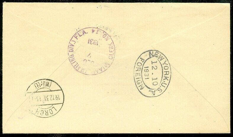 EDW1949SELL : GUATEMALA 1931 Reg Air First Flight cover to Germany nice markings