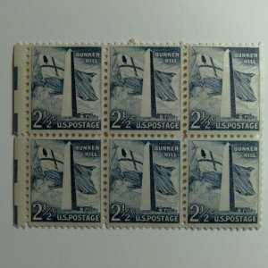 SCOTT #1034 BLOCK OF 6 BUNKER HILL MINT NEVER HINGED