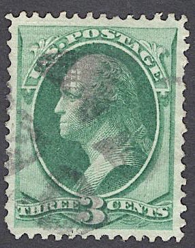 US Stamp I GRILL #136a 3c Green Washington USED SCV $100. Fantastic Centering.