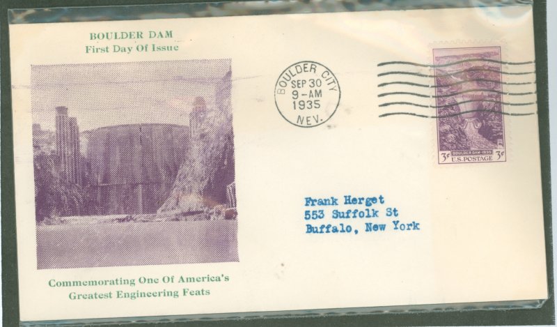 US 774 1935 3c boulder dam on an addressed (typed) FDC with a Nevada Dept of Engineering cachet