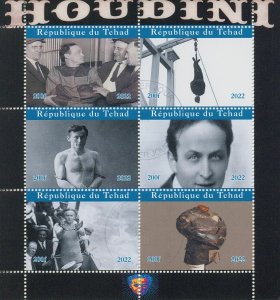 Chad 2022 CTO People Stamps Harry Houdini Illusionist Escape Artist 6v M/S