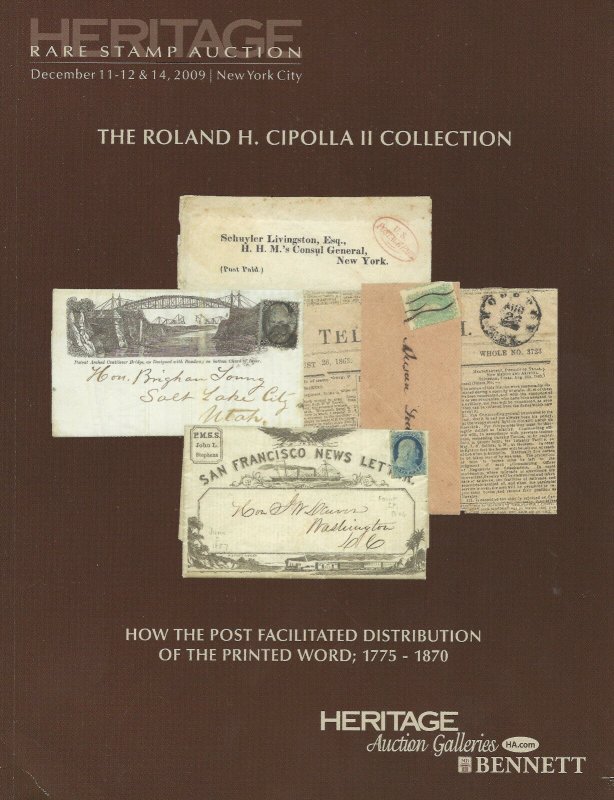 Roland H. Cipolla, U.S. Postal History, Heritage, Sale 1111, Dec. 11-14, 2009