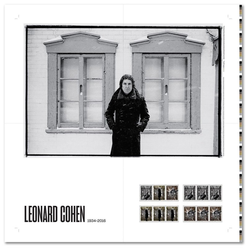 LEONARD COHEN = Block of 4 strips cut from UNCUT Press Sheet Canada 2019