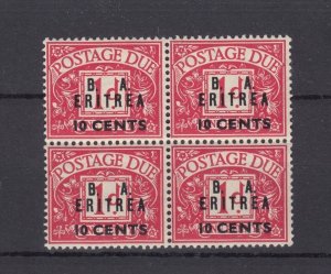 BA Eritrea KGVI 1950 10c On 1d O/P Postage Due Block Of 4 SGED7 MNH BP9595