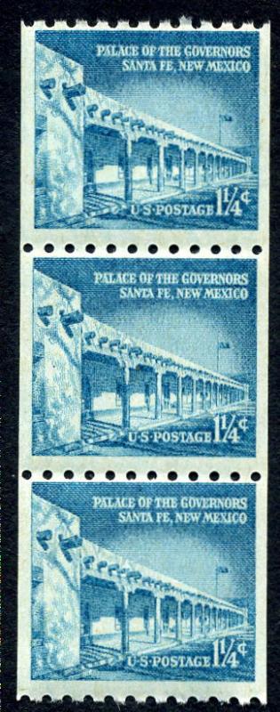 Scott #1054A - 1¼¢ Govenors Palace - Strip of 3 - MNH