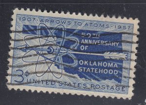 United States 1957 Sc#1092 Oklahoma Statehood, Map, Arrow Atom Diagram Used