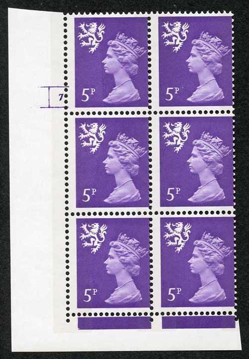 S-HFP5Aa 5p Reddish violet Scotland 2B FCP/PVA Cyl 7 No Dot p11 Perf F(L) U/M