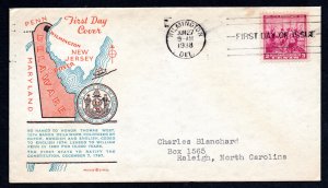 US 1938 3¢  Swedes & Finns Stamp FDC #836 Used CV $15