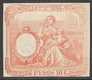 CUBA 1892 28P10c Stamp Tax Sellos Cut Square Revenue Double Transfer Value MNGAI