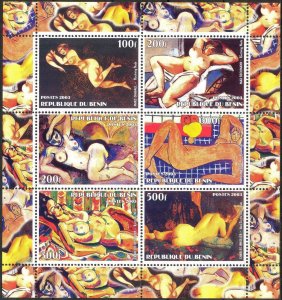 Benin 2003 Art Paintings Matisse Beckmann Chagall Sheet of 6 MNH Private