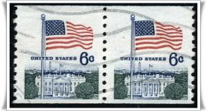 SC#1338A 6¢ Flag & White House Coil Pair (1969) Used