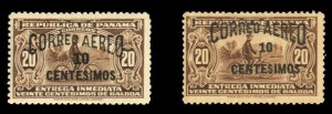 Panama #C18-18A Cat$40, 1935 10c on 20c dark brown, set of two, hinged