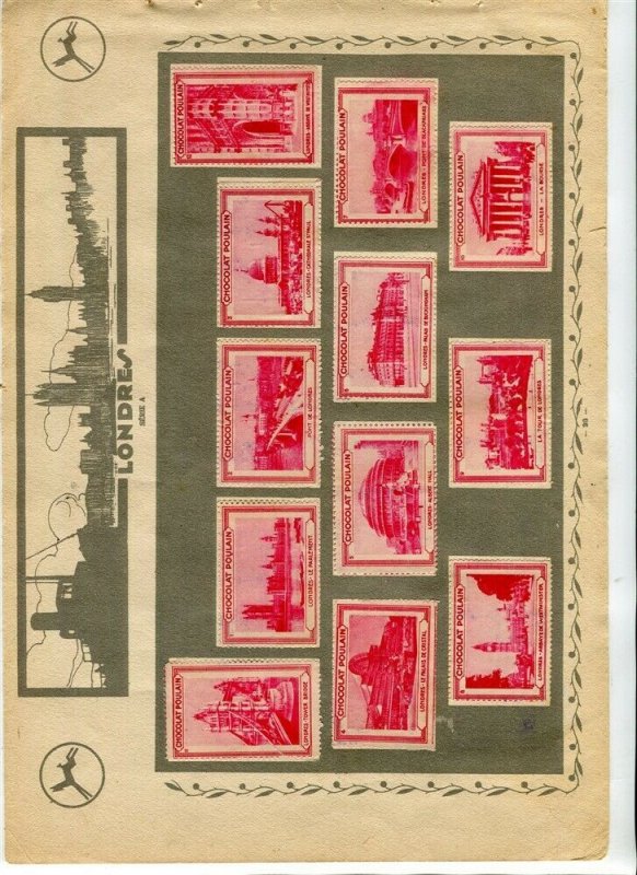 FRENCH Early 1900s CHOCOLAT POULAIN pictorial stamps stuck on double page 