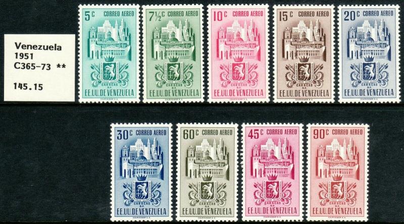 1951 Venezuela Arms of Caracas & Buildings airmail set MNH Sc# C365 / C373