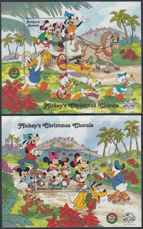 ANTIGUA # 1169-70  DISNEY SET of 2 SOUVENIR SHEETS CELEBRATING 1988 CHRISTMAS