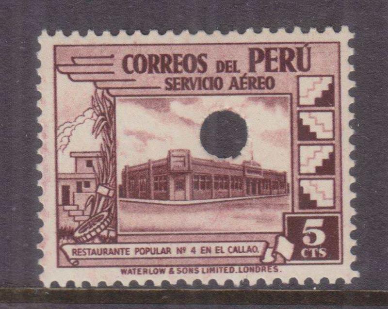 PERU, 1938 Air, 5c. Brown. Restaurant, Callao, Waterlow Punched Proof, perf.,mnh