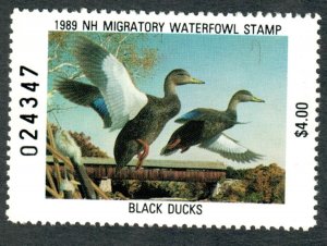 NH7 New Hampshire #7 MNH State Waterfowl Duck Stamp - 1989 Black Duck