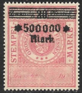 Germany HESSEN 1923 500000m on 20pf ARMS Revenue Erler No.190 MNG