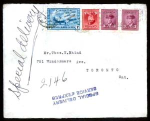 CANADA Sc#C8, 254 & 252x2 Special Delivery Cover Front Only