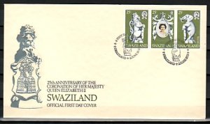 Swaziland, Scott cat. 302 a-c. Queen Elizabeth issue. First day cover. ^