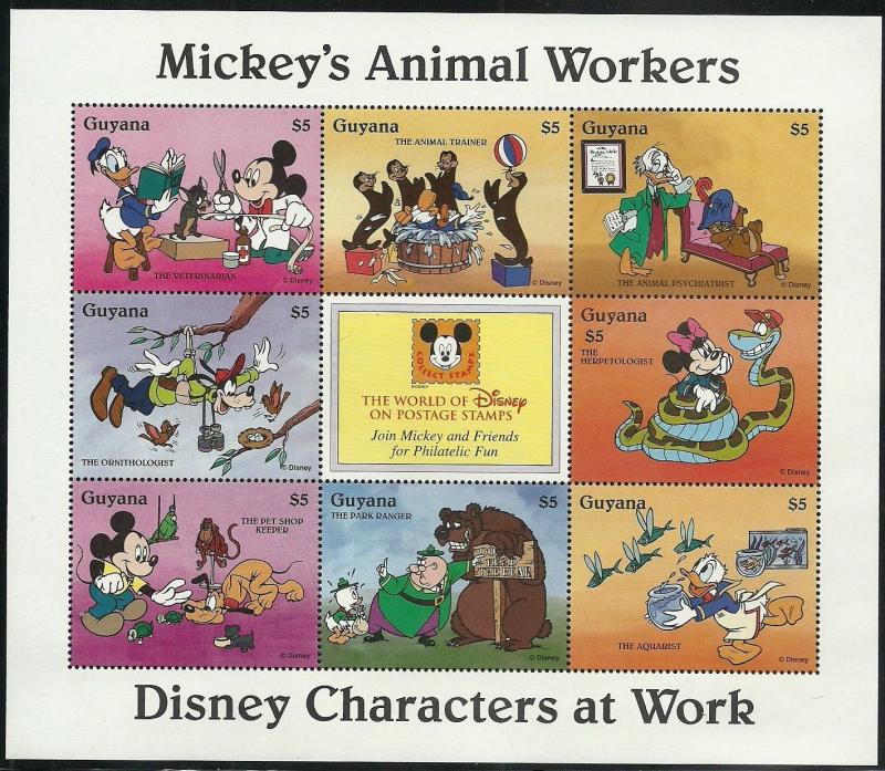 Guyana: Disney Characters at Work: 6x Miniature Sheets: 1996: MNH