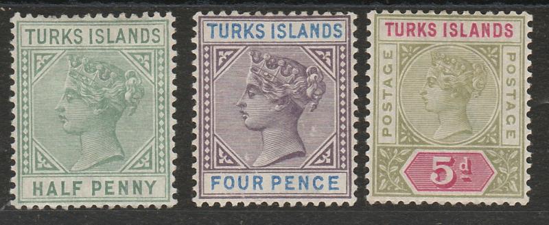 TURKS ISLANDS 1893 QV SET 1/2D - 5D