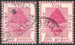 Orange Free State 1868-94 SG4/5 6d pale rose and rose shades VFU cat 16 pounds