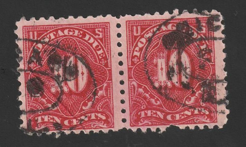 SC# J56 - (10c) - carmine lake, wmk 190, perf 10, used pair