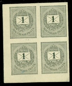 HUNGARY 1888, #22A, 1kr black, PROOF ON CARD Block of 4, without Burelage, VF