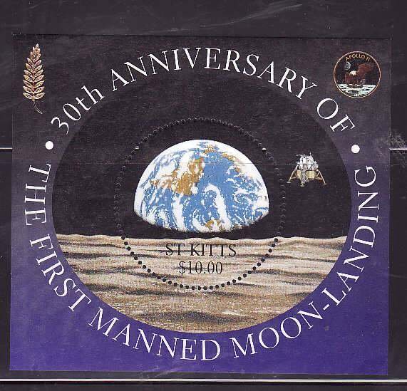 St. Kitts-Sc#464- id7-unsed NH sheet-Space-Moon Landing-1999-