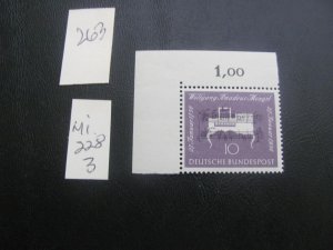 GERMANY 1956 MNH MI. 228 CORNER MARGIN   SET XF (263) ALL MARGIN #s OR CM