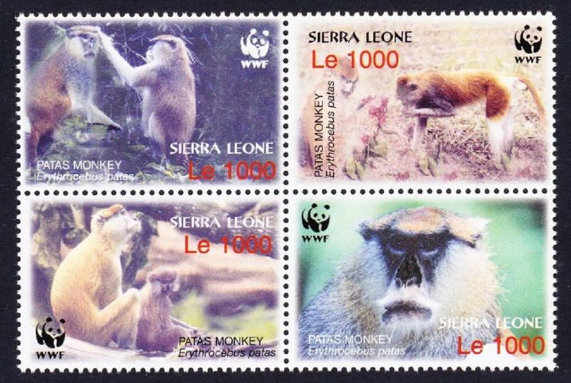 Sierra Leone WWF Patas Monkey Block 2*2 SG#4290-4293 MI#4694-4697 SC#2752 a-d