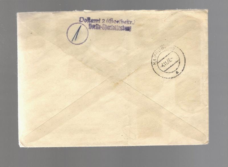 1946 Germany cover Charlottenburg, Berlin to Hamburg #11N1-7 #11N1a CDS 