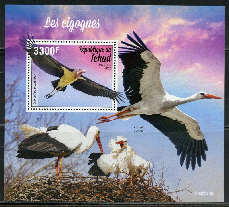 CHAD 2020 STORKS SOUVENIR SHEET  MINT NH