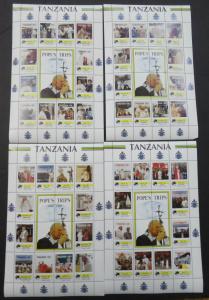 EDW1949SELL : TANZANIA 1990 Sc #825-34 Pope John Paul Cplt set of 10 Sheetlets