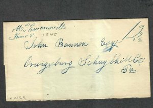 US Stampless Cover McEwensvilel PA June 5 1845 M/S No Contents