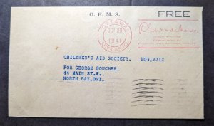 1941 Canada OHMS Cover Ottawa to North Bay Ontario Childrens Aid Society