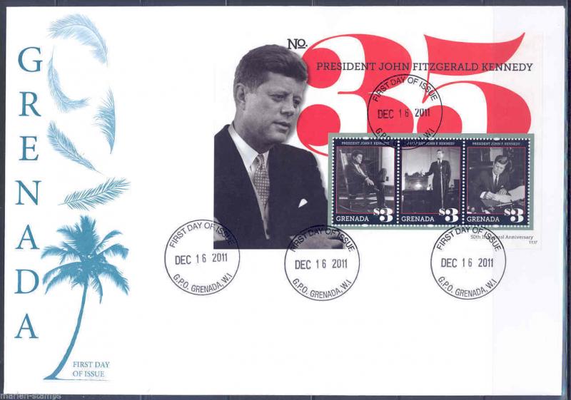 GRENADA   50th INAUGURAL ANNIVERSARY OF JOHN F. KENNEDY  SHEET II  FDC 