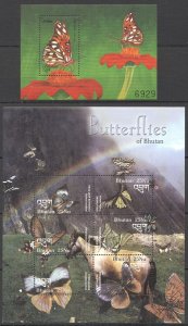OZ0560 BHUTAN FLORA & FAUNA BUTTERFLIES & FLOWERS 1KB+1BL MNH