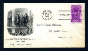 # 854 First Day Cover with Artcraft cachet from New York, NY dated 4-30-1939