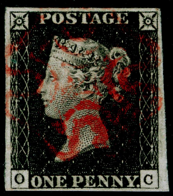 GB 1840 SG2, 1d black PLATE 2, FINE USED. Cat £400. RED MX. 4 MARGINS. OC