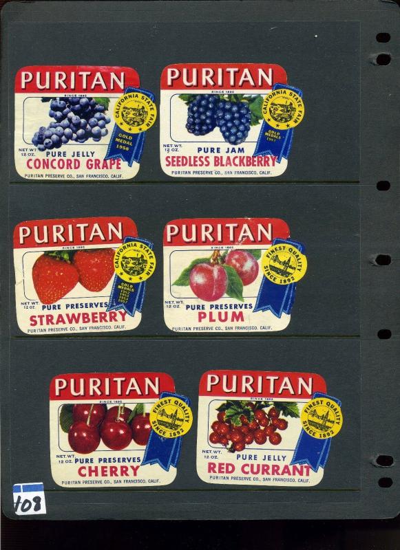 OLD FOOD RELATED POSTER STAMPS CHEESE, MILK, FRUIT, CANDY, PURITAN JELLY, ETC