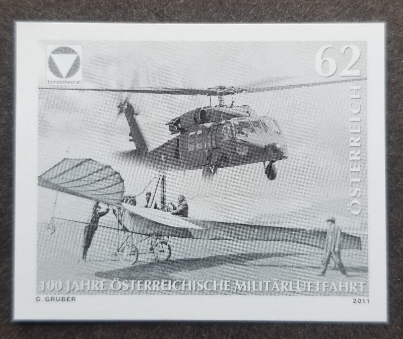 Austria 100 Year Military Aviation 2011 Helicopter (imperf black print stamp MNH