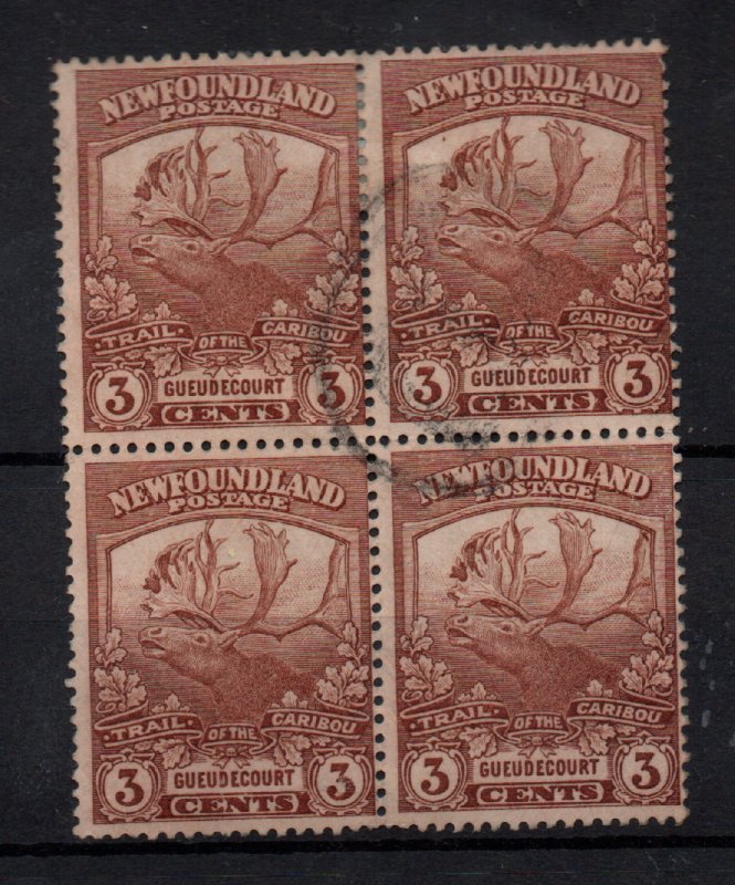 Newfoundland 3d Caribou fine used block of 4 SG132 WS31877