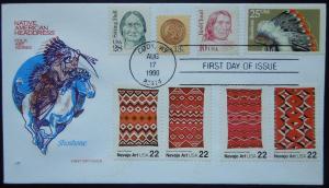 2501-2505 FDC Indian Headdresses 8/17/90 set of 5