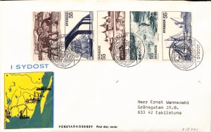 Sweden #928-932 FDC with left cachet/vignette bridge sailing ship Cz. Slania