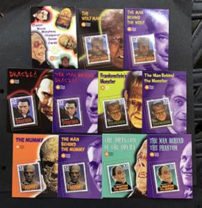 Set of Classic Movie Monsters Stampers Cards and  MNH stamps in mounts