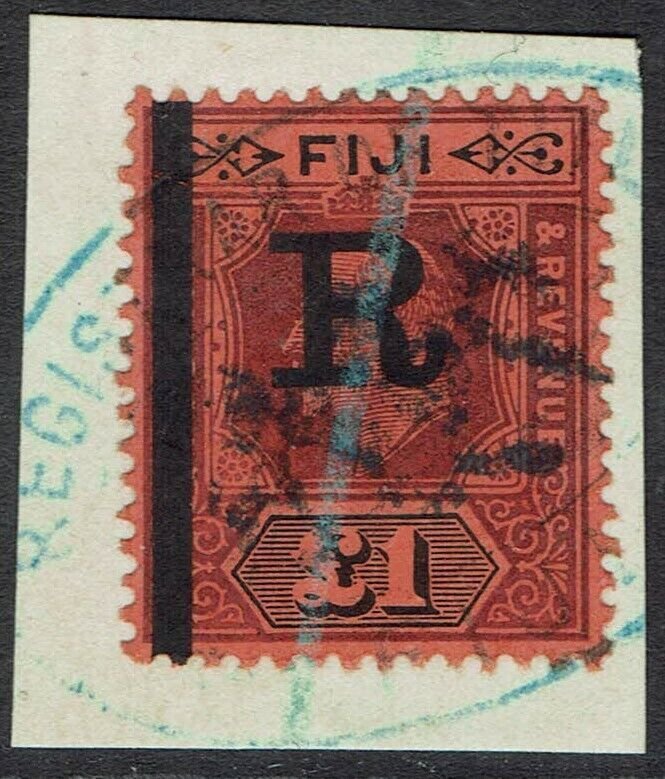 FIJI 1910 KGV REVENUE 1 POUND USED ON PIECE  