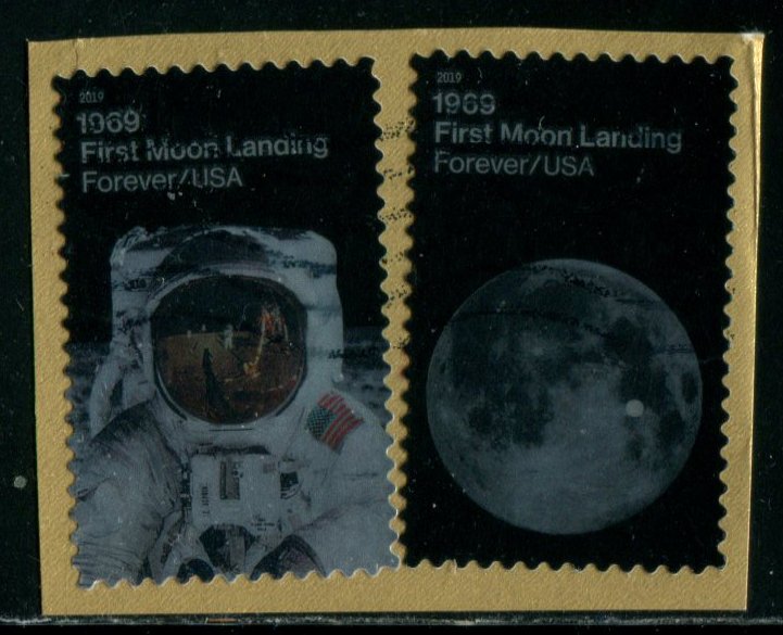 5399-5400 US (55c) Moon Landing Anniv SA,  used pair on paper